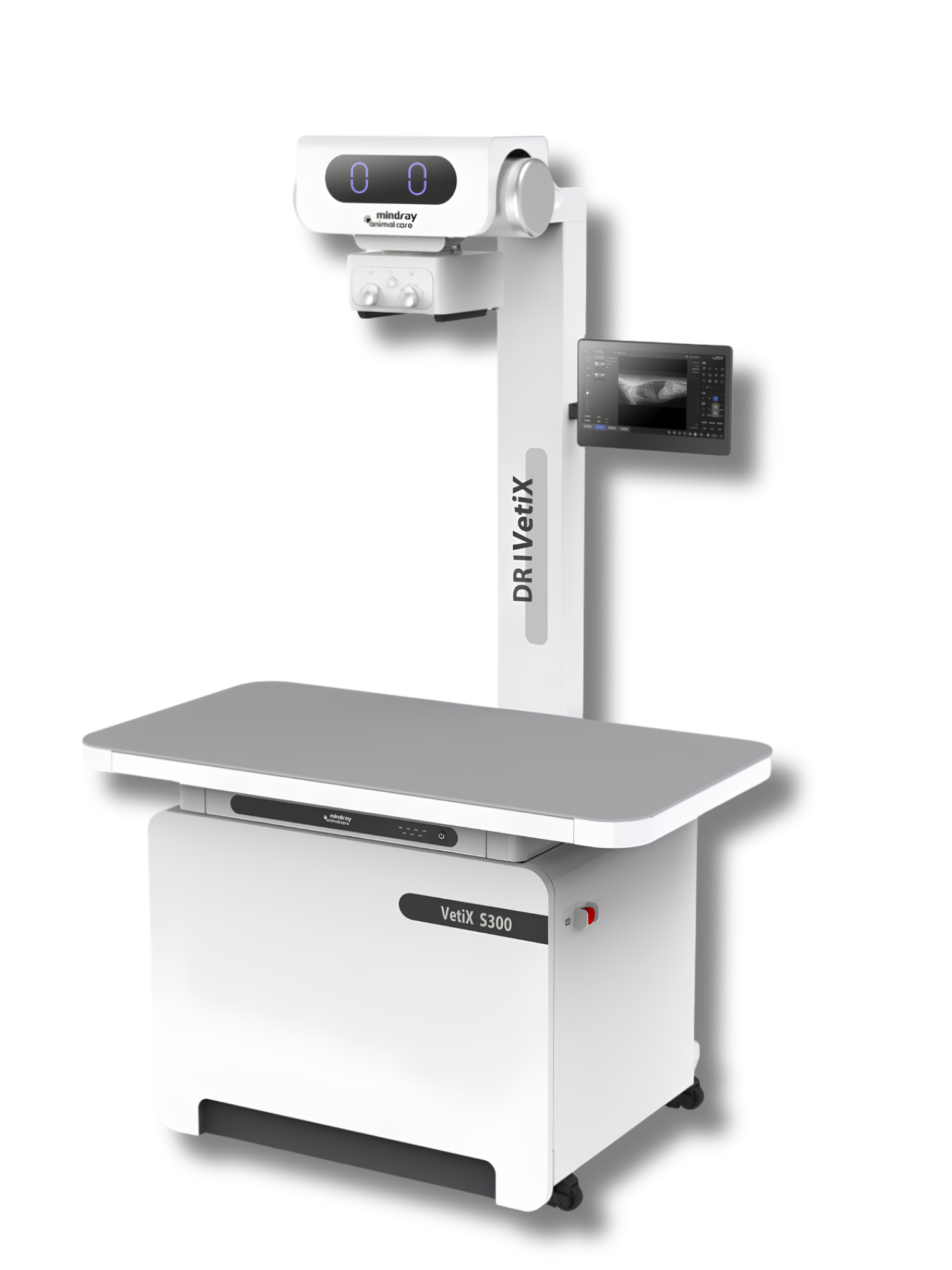 Mindray VetiX S380 – Complete DR X-ray System for Veterinarians | Echomedic Mindray VetiX S380 premium DR systeem voor veterinaire digitale radiografie met touchscreen en laser-diktebepaling