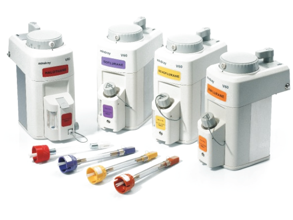 De Mindray V60 is een onderhoudsvrije anesthesieverdamper met Selectatec-bevestiging, verkrijgbaar voor isofluraan, sevofluraan, halothaan of enfluraan. Automatische compensatie voor flow, temperatuur en druk houdt de ingestelde concentratie stabiel, ook bij low-flow anesthesie vanaf 0,2 l/min.
