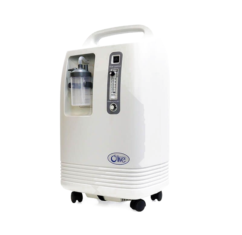 De OLV-5S is een stationaire zuurstofconcentrator die zuurstof uit de omgevingslucht haalt, tot ongeveer 93 % zuiver, met een instelbare flow van 1 tot 5 liter per minuut. Het toestel draait continu, blijft onder 45 dB en vervangt zo de klassieke zuurstoffles in de praktijk.