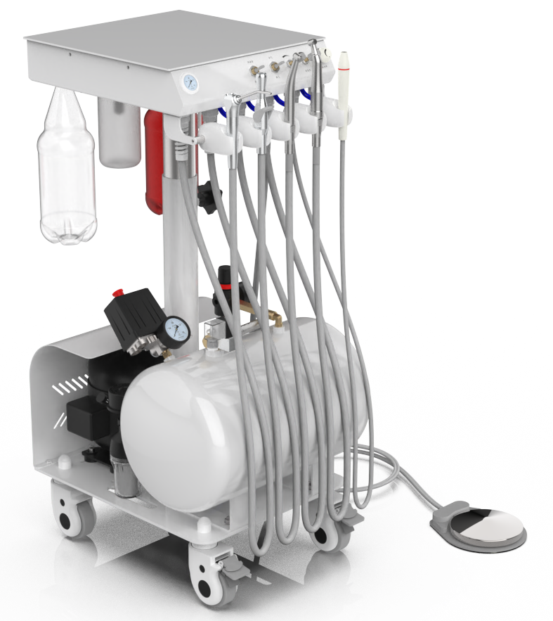 De Youlan ProDx20 Vet is een verrijdbare dentale unit met een luchttank van 20 liter en een in hoogte verstelbaar werkblad. Standaard met hoge- en lagetoerenhandstukken, een ultrasone scaler met ledverlichting en afzuiging, in een olievrije of geoliede uitvoering.